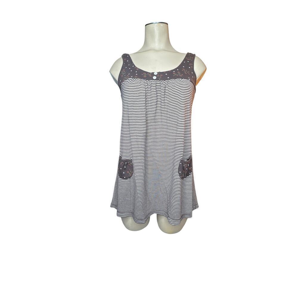 Y2K American Rag CIE Flowy Tank Top Medium Black/White Stripe 2000s